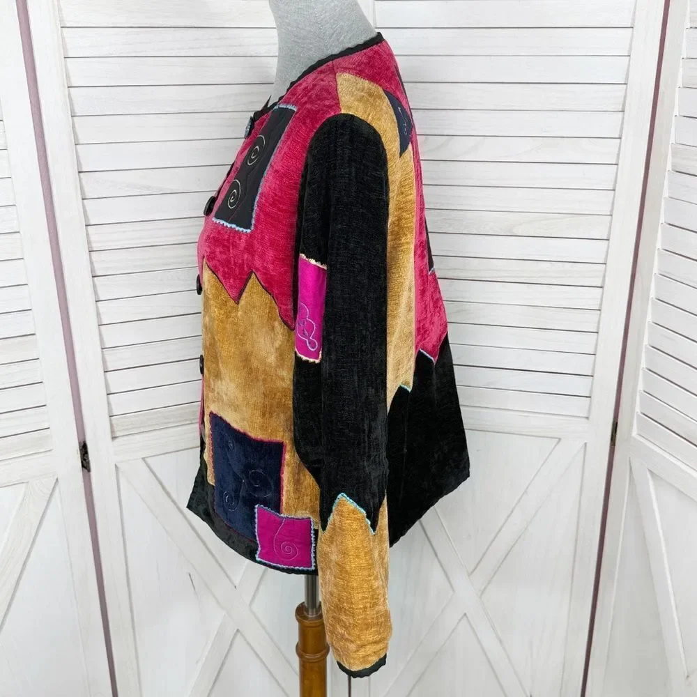 Vintage Pushpa‎ Jacket Women Medium Velour Patchwork Tapestry Embroidered 90s